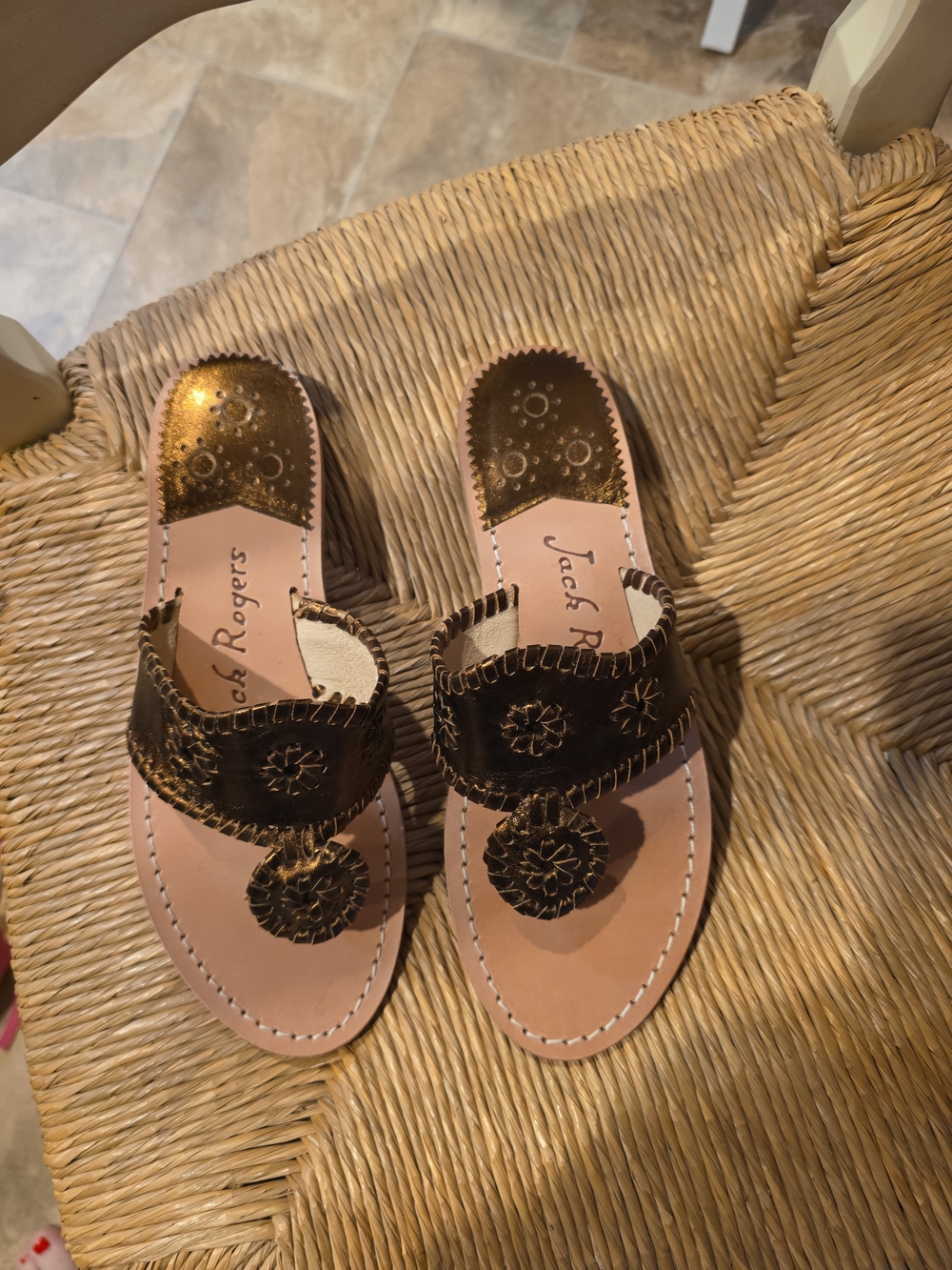 Jack Rogers Metallic Gold Whipstitch Slide Sandals